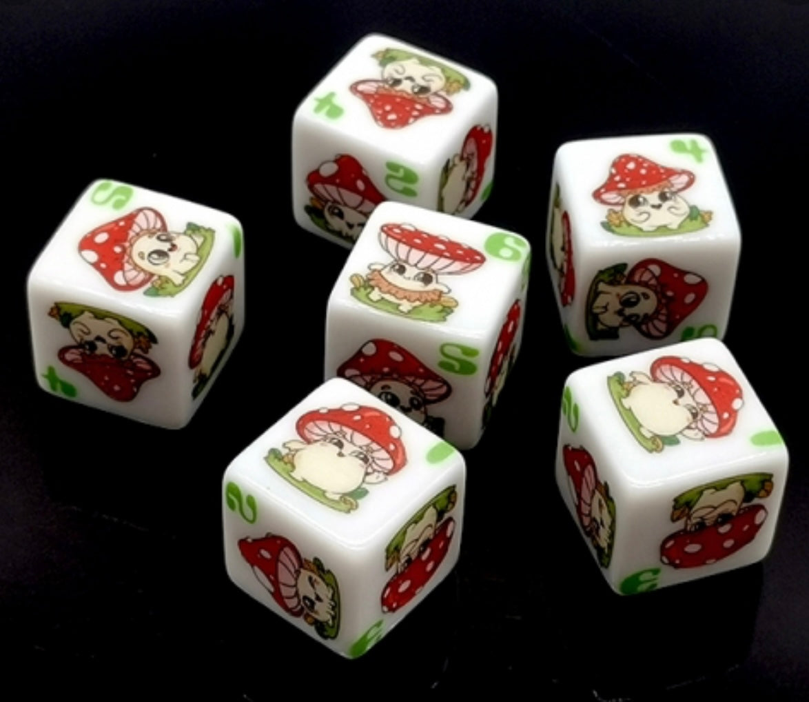 Set of 6 Cute Mushroom D6s (white)