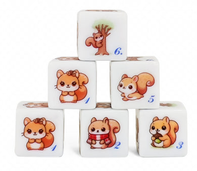 Set of 6 Cute Squirrel D6s (white)