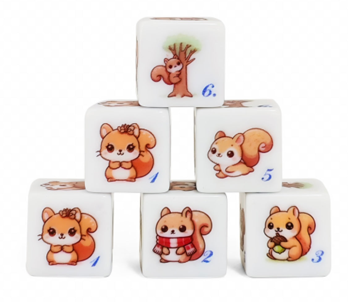 Set of 6 Cute Squirrel D6s (white)