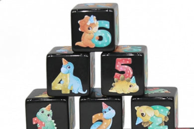 Set of 6 Cute Dinosaur D6s (black)