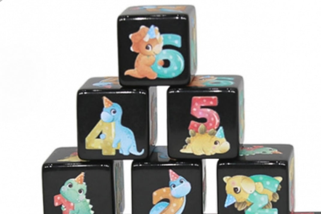 Set of 6 Cute Dinosaur D6s (black)