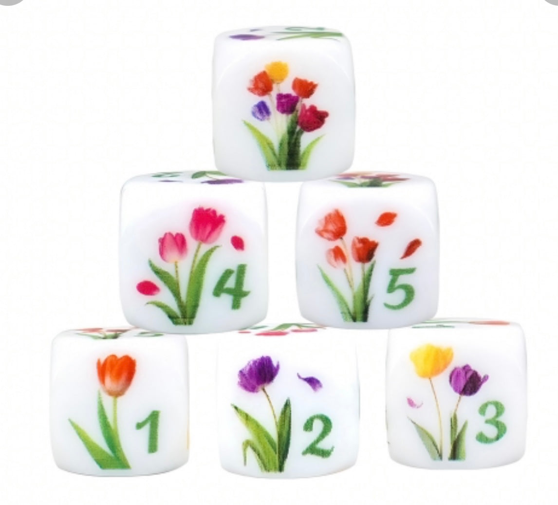 Set of 6 Flower D6s (white)